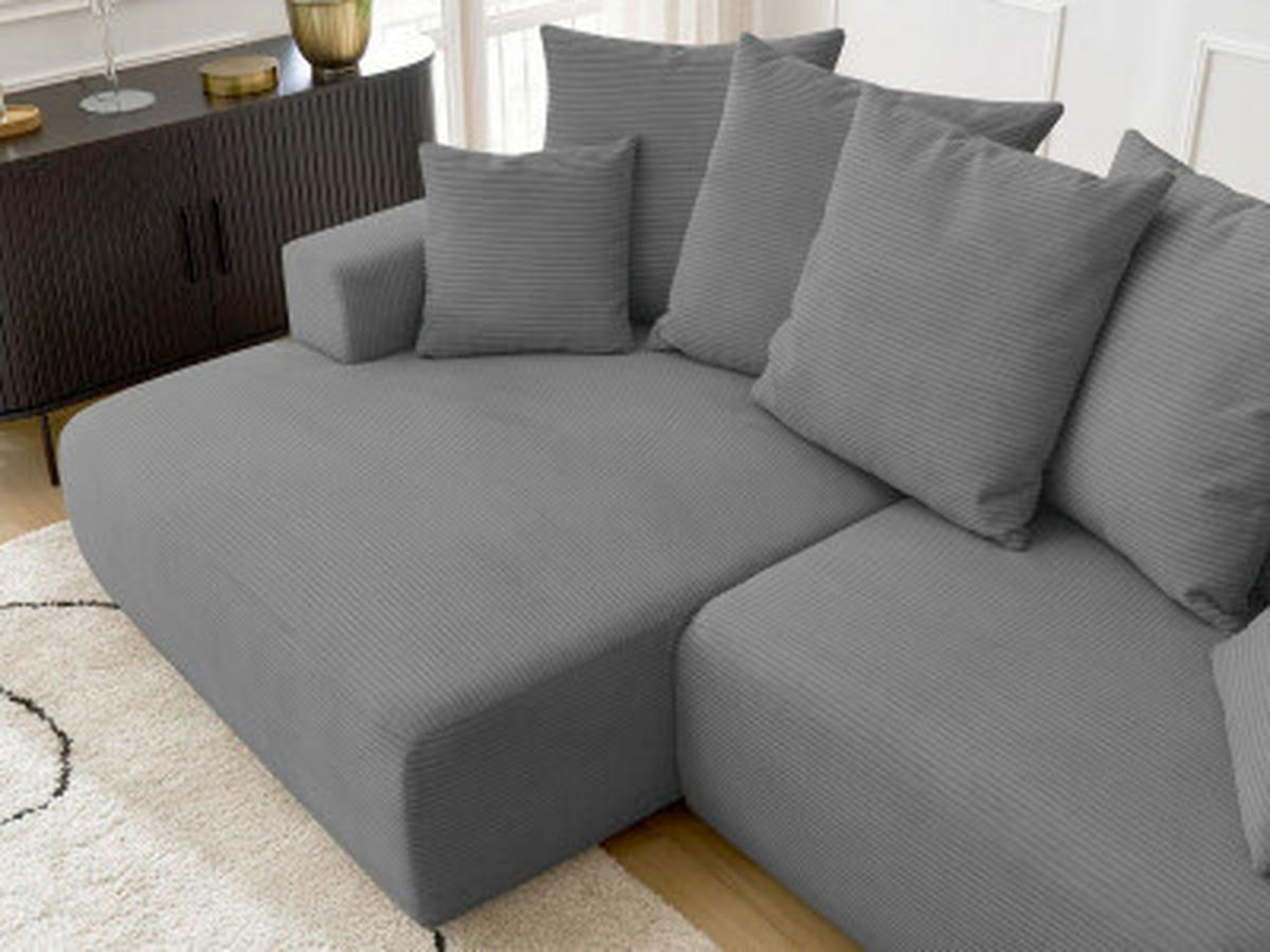 ECKSOFA Ottomane links  ATILLA Dunkelgrau Cord  - Dunkelgrau/Schwarz, MODERN, Kunststoff/Textil (149/244cm)