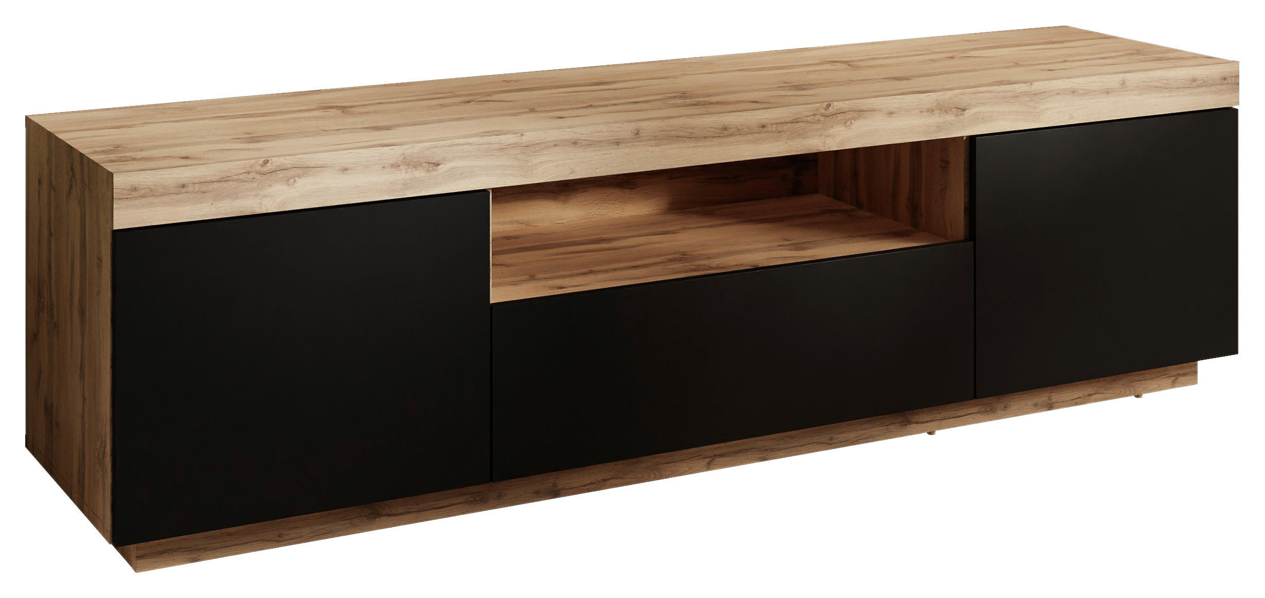 LOWBOARD 170/49/42 cm  - Eiche Wotan/Schwarz, Design, Holzwerkstoff/Kunststoff (170/49/42cm) - MID.YOU