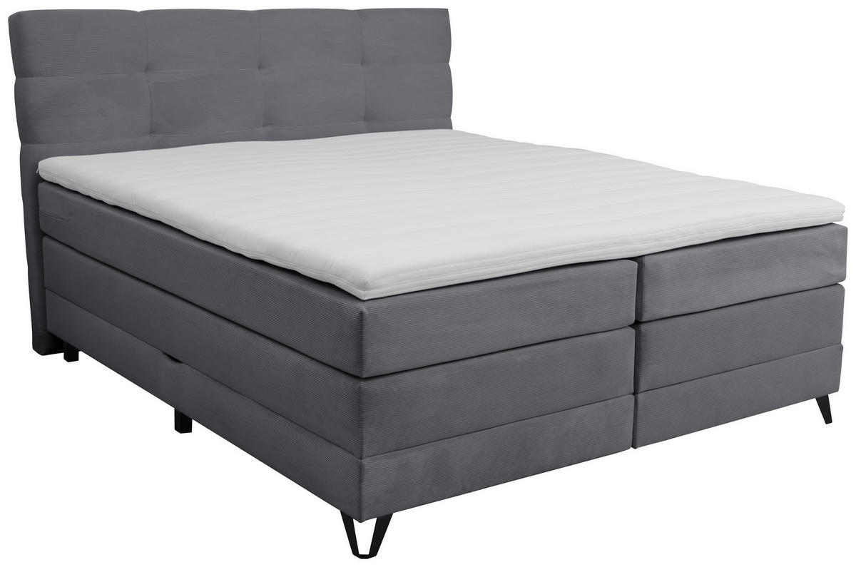 BOXSPRINGBETT 180/200 cm  in Dunkelgrau  - Dunkelgrau/Schwarz, KONVENTIONELL, Textil/Metall (180/200cm) - Carryhome