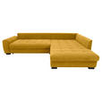 ECKSOFA Currygelb Cord Rückenkissen, Armlehnenkissen, Bettkasten, Schlaffunktion, Rücken echt, Liegefläche im Originalstoff  - Currygelb/Schwarz, KONVENTIONELL, Kunststoff/Textil (304/212cm) - Carryhome