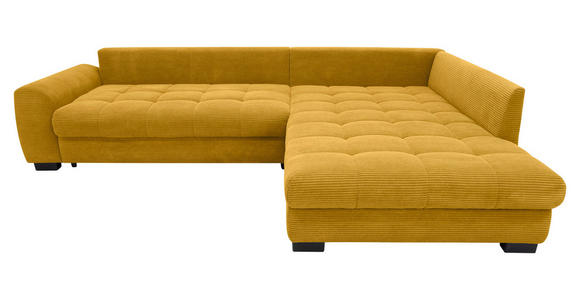 ECKSOFA Currygelb Cord Rückenkissen, Armlehnenkissen, Bettkasten, Schlaffunktion, Rücken echt, Liegefläche im Originalstoff  - Currygelb/Schwarz, KONVENTIONELL, Kunststoff/Textil (304/212cm) - Carryhome
