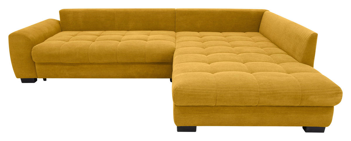 ECKSOFA Currygelb Cord Rückenkissen, Armlehnenkissen, Bettkasten, Schlaffunktion, Rücken echt, Liegefläche im Originalstoff  - Currygelb/Schwarz, KONVENTIONELL, Kunststoff/Textil (304/212cm) - Carryhome