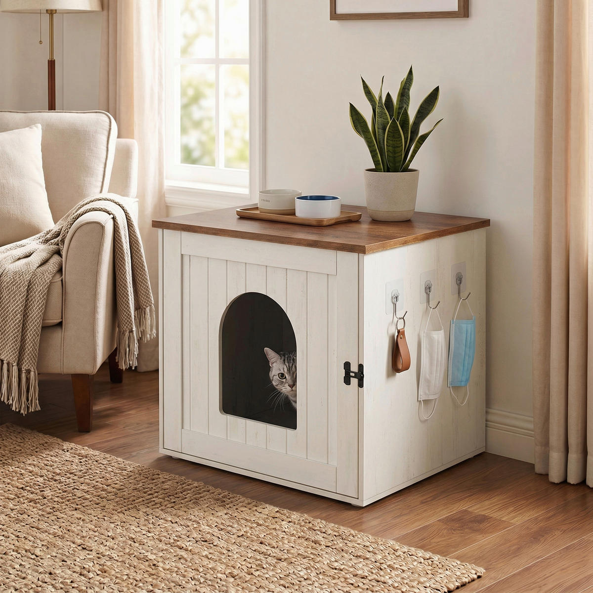 KATZENTOILETTE - Braun/Weiß, Trend, Holzwerkstoff (55/50/50cm) - Boxxx