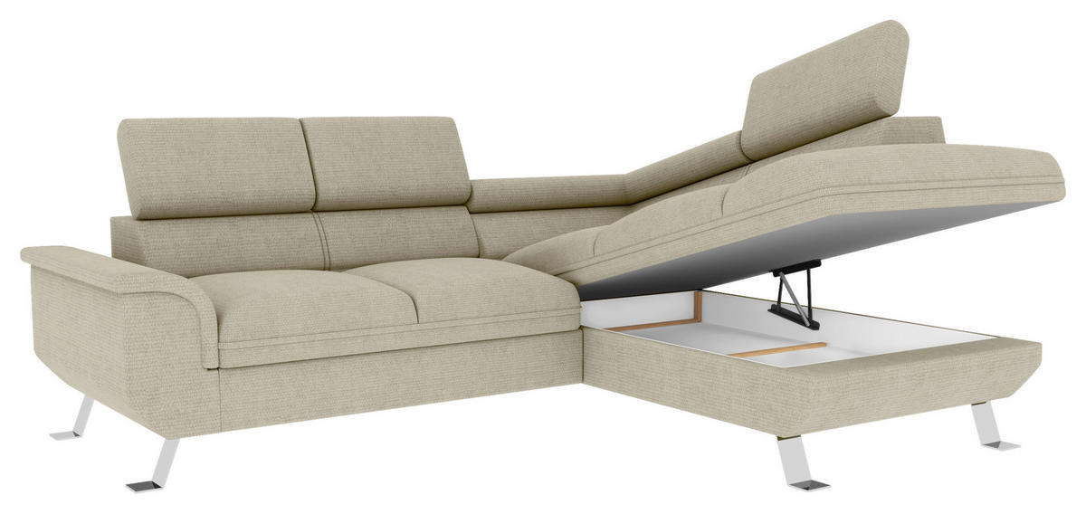 ECKSOFA in Struktur Creme  - Silberfarben/Creme, Konventionell, Textil/Metall (268/207cm) - MID.YOU