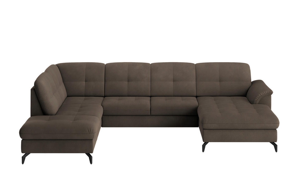 WOHNLANDSCHAFT Dunkelbraun Flachgewebe  - Dunkelbraun/Schwarz, MODERN, Textil/Metall (212/319/164cm) - Sit & More