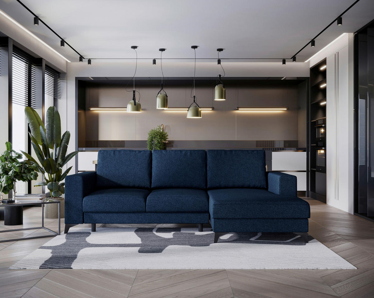 ECKSOFA in Flachgewebe Blau  - Blau/Schwarz, Design, Textil/Metall (244/156cm) - Livetastic