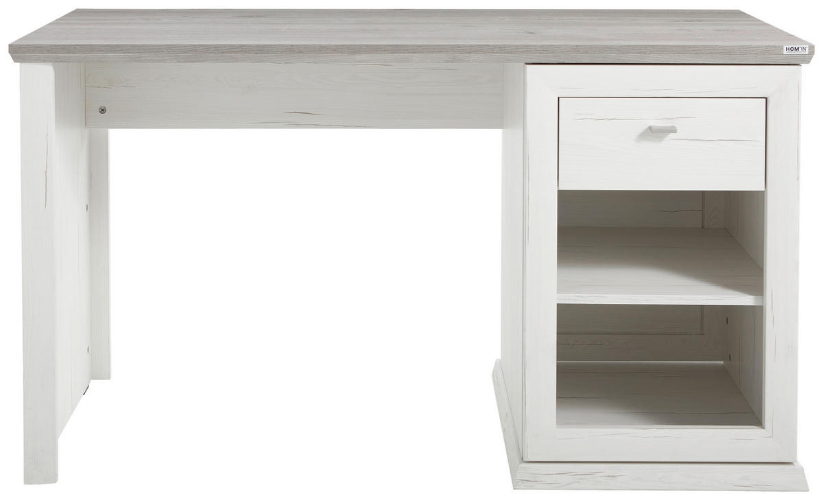 SCHREIBTISCH 135/59/76 cm  in Grau, Weiss  - Weiss/Grau, Lifestyle, Holzwerkstoff/Metall (135/59/76cm) - Hom`in