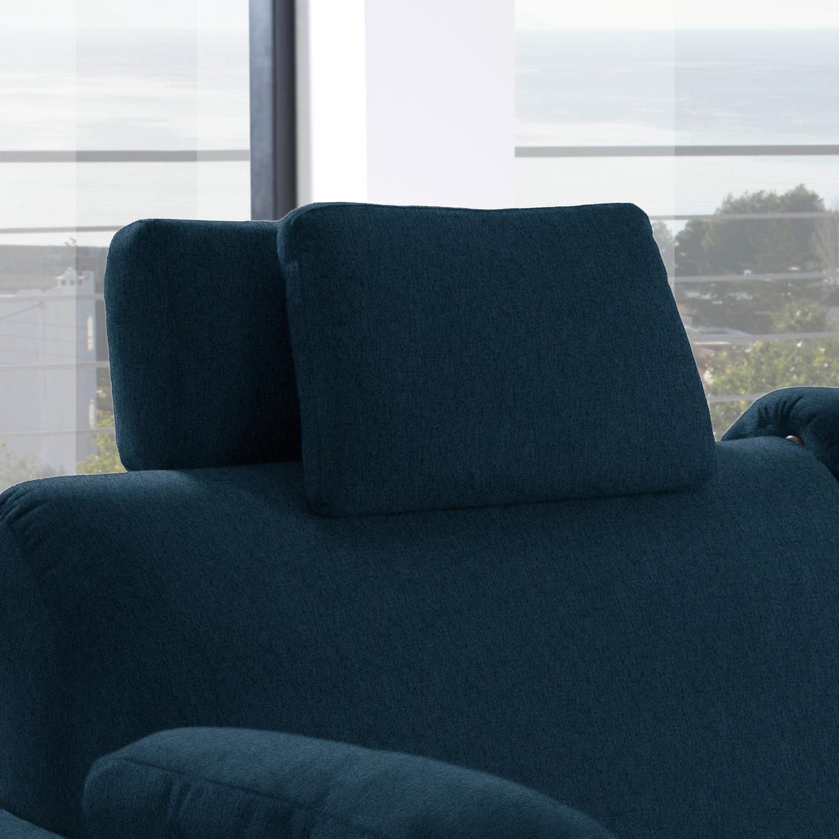ECKSOFA in Flachgewebe Dunkelblau  261/203 cm  - Eichefarben/Dunkelblau, KONVENTIONELL, Holz/Textil (261/203cm) - Sedda
