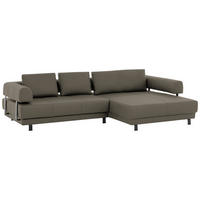 ECKSOFA in Echtleder Graubraun  - Graubraun/Schwarz, Design, Leder/Metall (307/188cm)