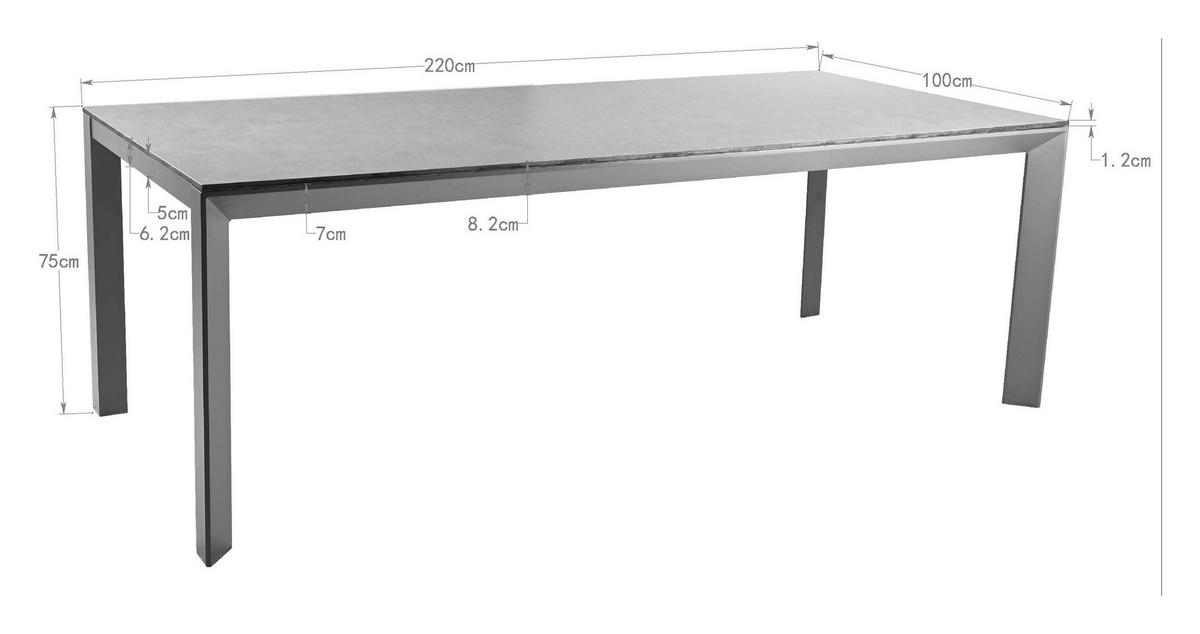 GARTENTISCH 220/100/75 cm Metall, Kunststoff rechteckig  - Anthrazit/Grau, Design, Kunststoff/Metall (220/100/75cm) - Amatio Basic