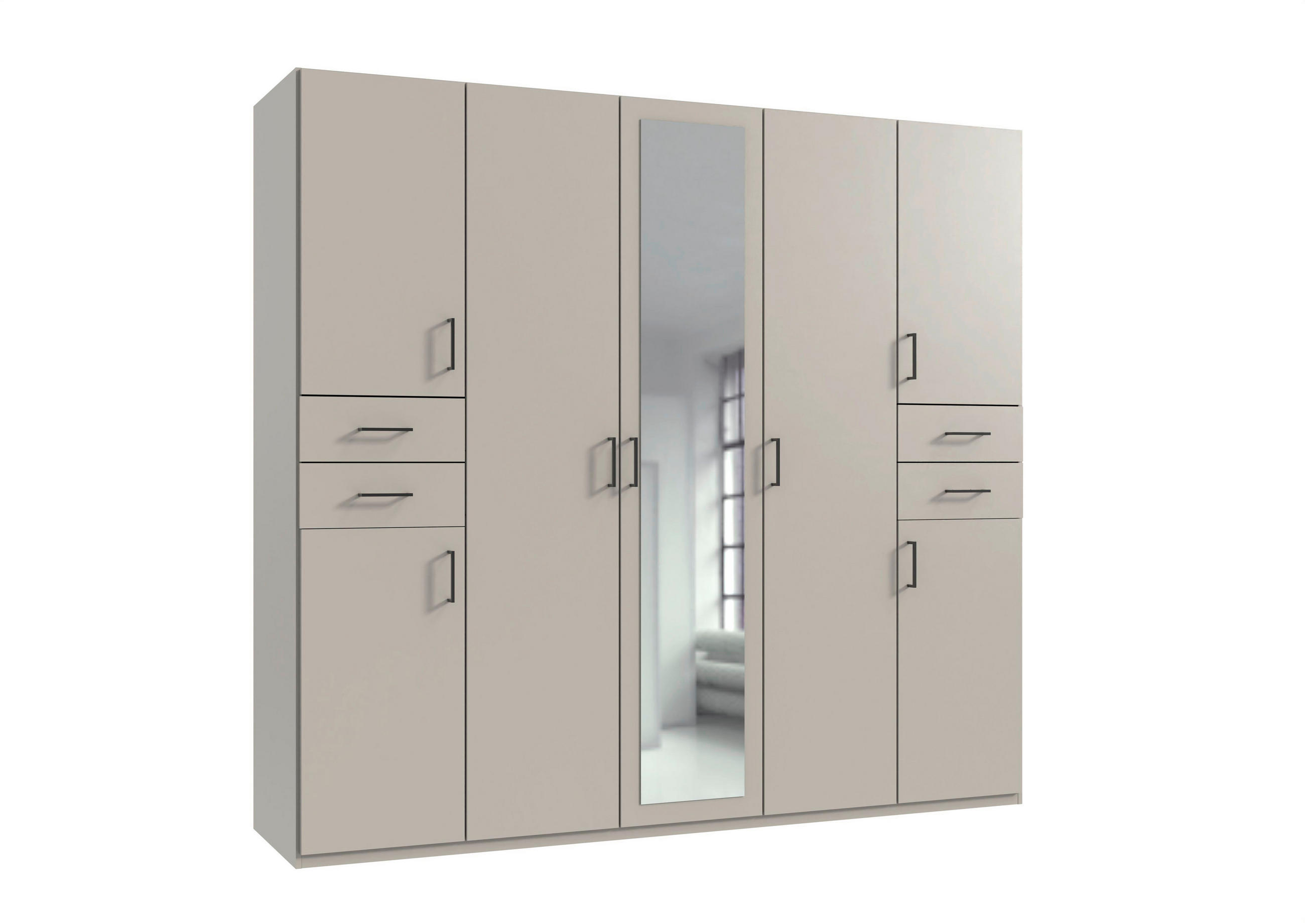 DREHTÜRENSCHRANK 225/208/58 cm,  in Kaschmir, 7-türig  - Kaschmir/Schwarz, Basics, Holzwerkstoff (225/208/58cm) - P & B