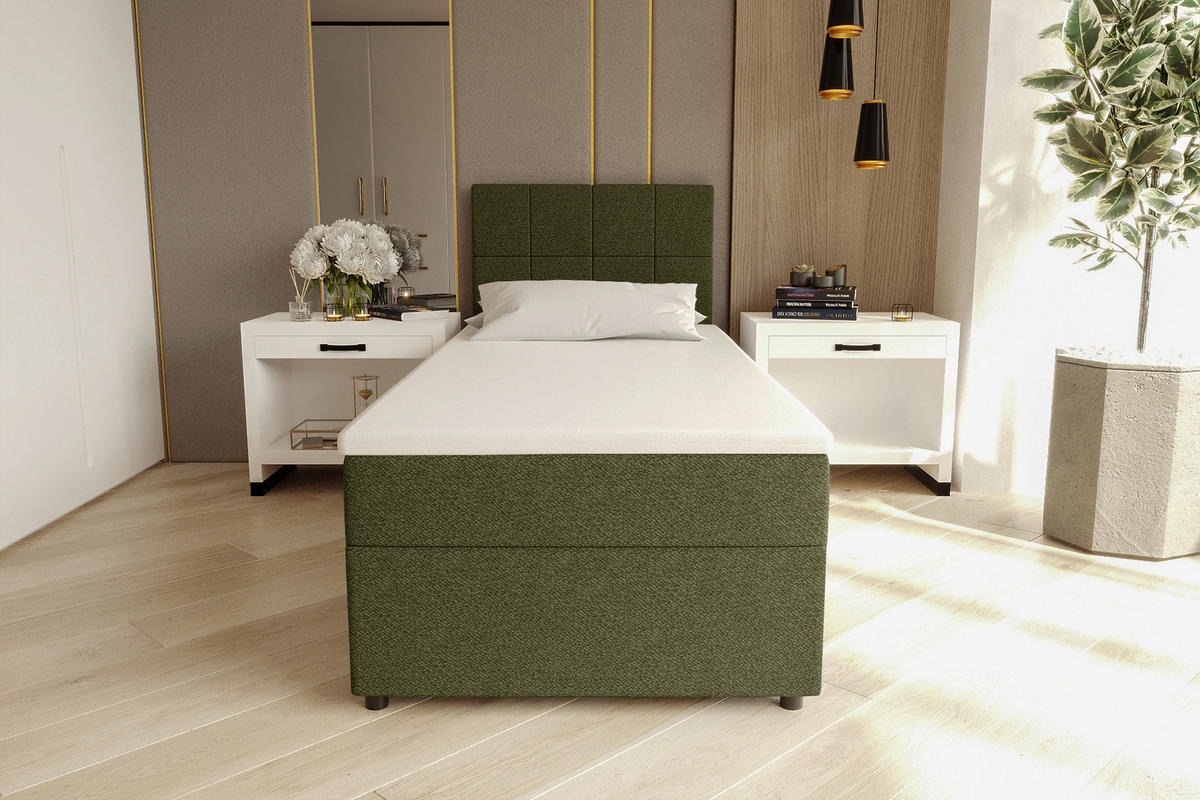 BOXBETT 90/200 cm,  in Grün, Matratze, Topper, Bettschublade, H3 = fest  - Schwarz/Grün, KONVENTIONELL, Kunststoff/Textil (90/200cm) - Boxxx