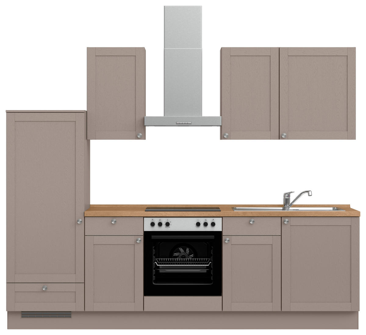 KÜCHENBLOCK Frame 270 cm  in Eichefarben, Beigebraun  - Edelstahlfarben/Eichefarben, MODERN, Holzwerkstoff/Metall (270cm) - Nobilia