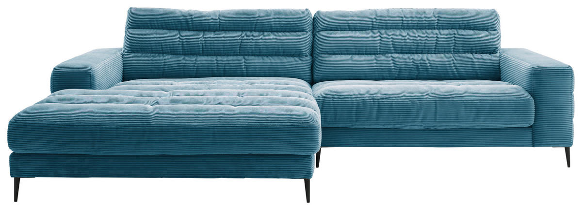 ECKSOFA in Cord Petrol  - Petrol/Schwarz, Design, Textil/Metall (207/296cm) - Dieter Knoll