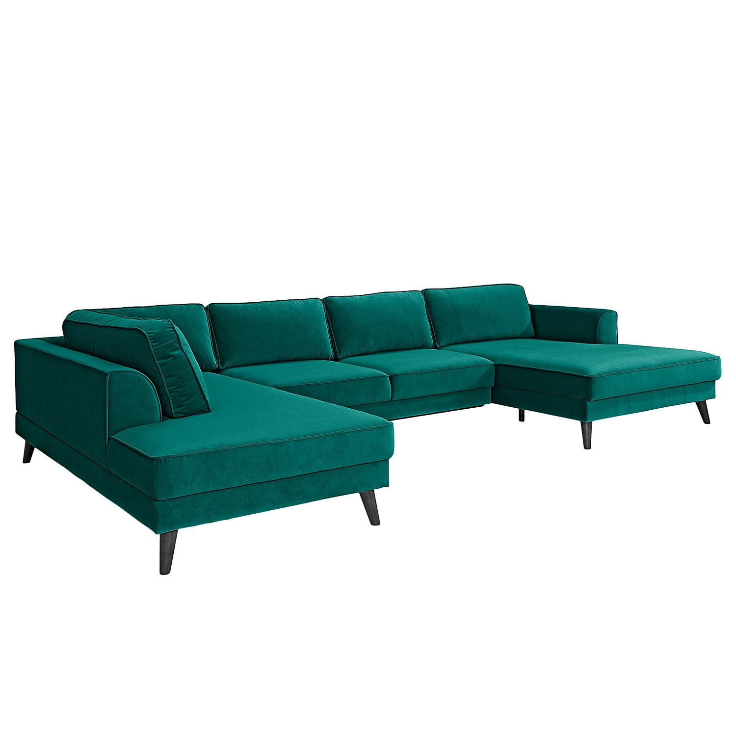 WOHNLANDSCHAFT in Samt, Velours Petrol - Wengefarben/Petrol, Modern, Holz/Textil (201/85/354cm) - Trendmanufaktur