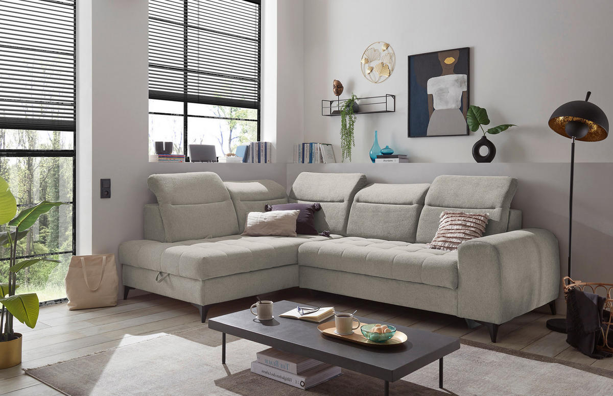 ECKSOFA in Webstoff Grau  - Schwarz/Grau, Konventionell, Kunststoff/Textil (200/282cm) - MID.YOU
