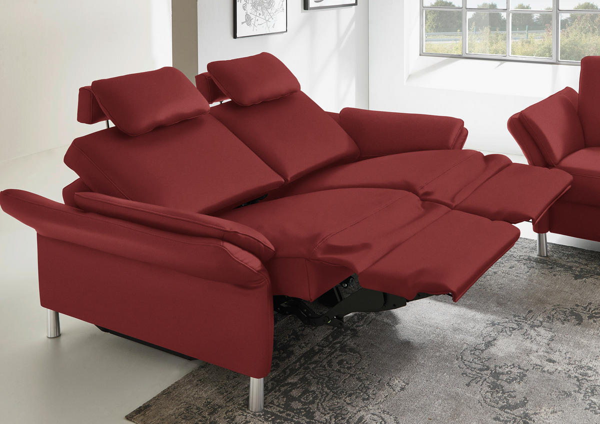 3-SITZER-SOFA in Echtleder Bordeaux  - Bordeaux/Alufarben, Design, Leder/Metall (190/82/99cm) - Dieter Knoll