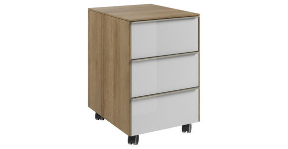 ROLLCONTAINER 39,8/60,9/50 cm - Eichefarben/Weiß, Design, Glas/Holzwerkstoff (39,8/60,9/50cm) - Voleo