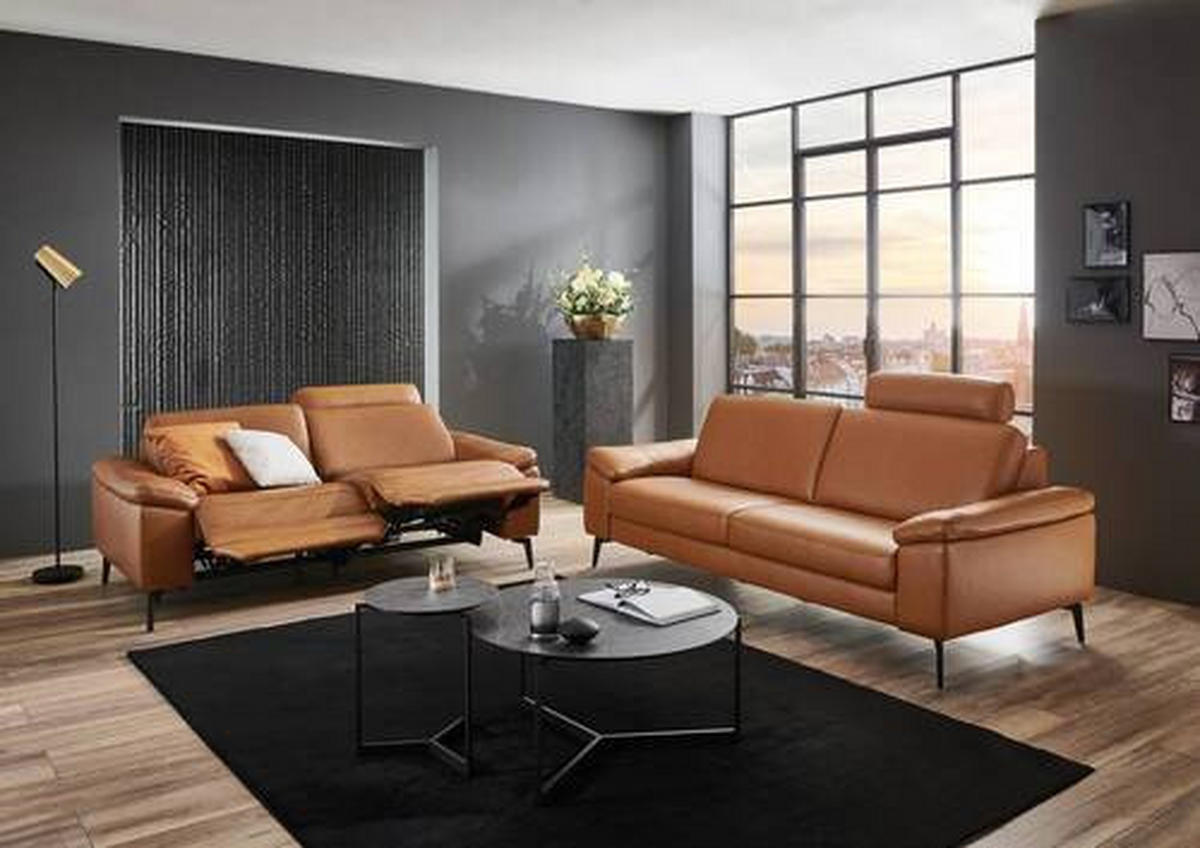 3-SITZER-SOFA in Echtleder Cognac  - Cognac/Schwarz, Design, Leder/Metall (224/88/100cm) - Valdera