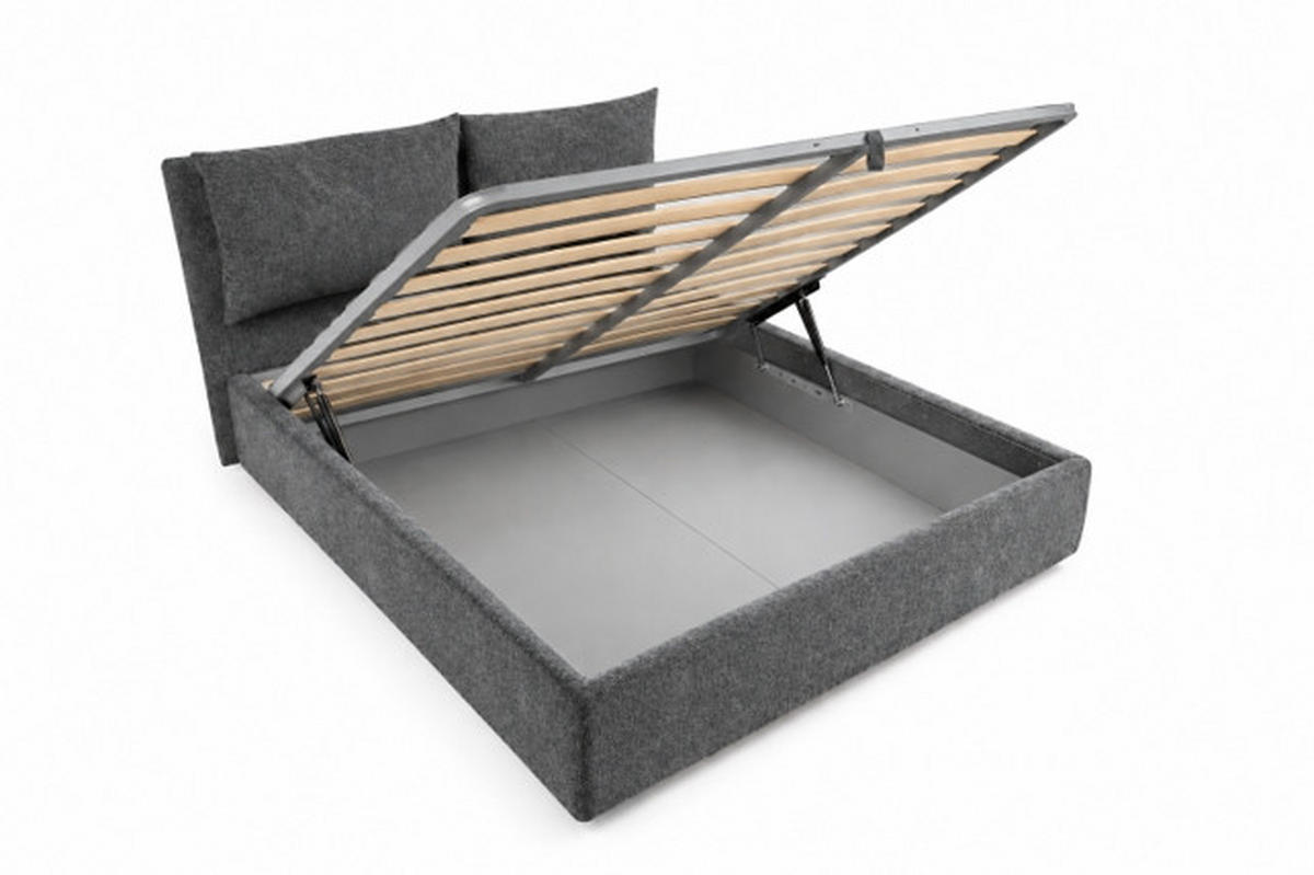POLSTERBETT 180/200 cm,  in Dunkelgrau, gepolstertes Kopfteil, Lattenrost, Bettkasten,  - Dunkelgrau/Silberfarben, Design, Holz/Kunststoff (180/200cm) - Milino