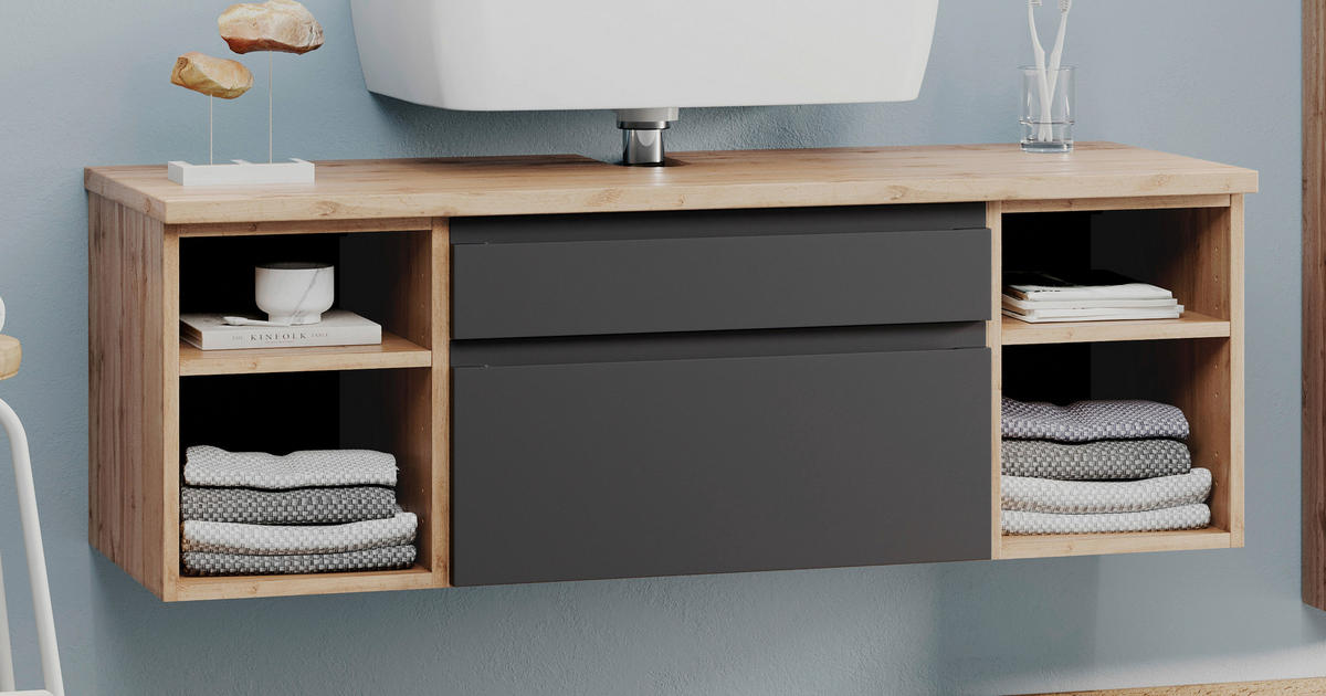 WASCHBECKENUNTERSCHRANK 120/41/47 cm  - Eiche Wotan/Grau, Modern, Holzwerkstoff (120/41/47cm) - Held