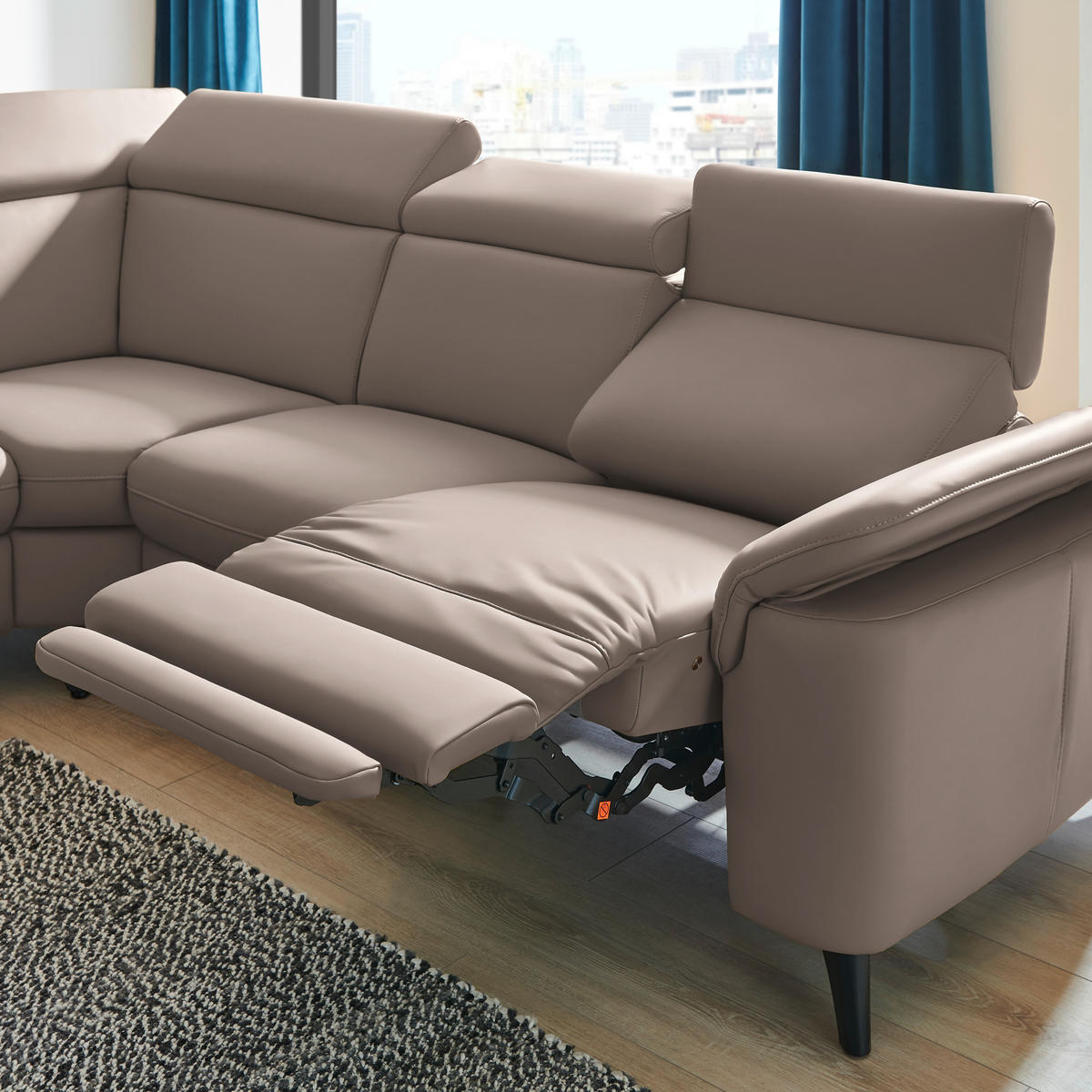 ECKSOFA in Echtleder Fango  - Fango/Schwarz, Design, Leder/Metall (239/285cm) - Cantus