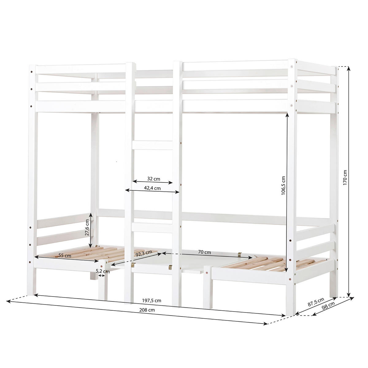 ETAGENBETT - Weiß, MODERN, Holz (90/200cm) - MID.YOU