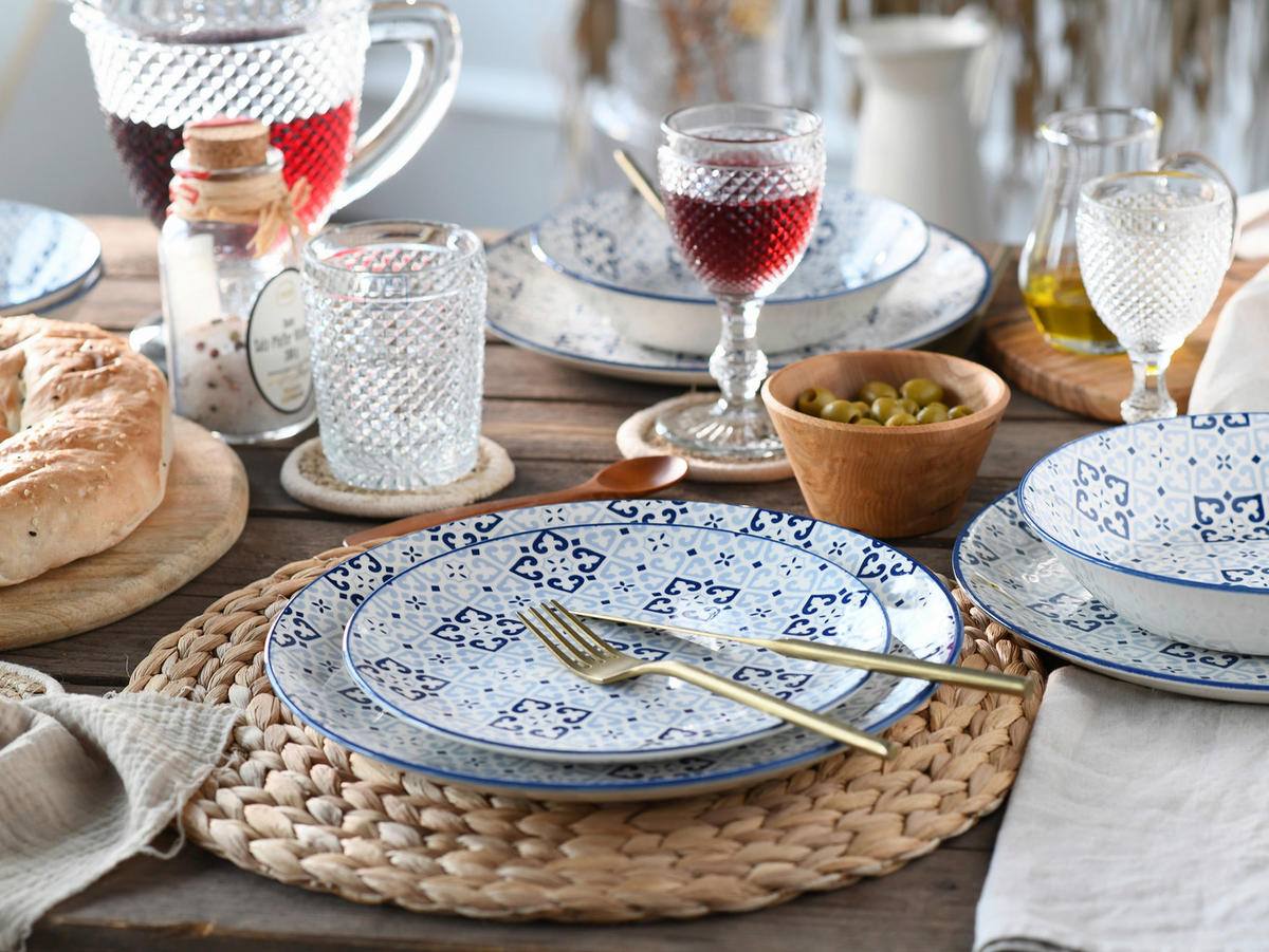 TAFELSERVICE Yara Blau 12-teilig  - Blau/Weiß, Basics, Keramik (31/30/23cm) - Creatable