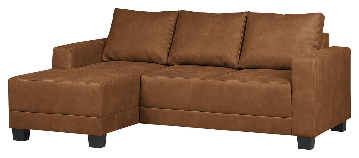 ECKSOFA Cognac Mikrofaser  - Cognac/Braun, Design, Holz/Textil (144/200cm) - MID.YOU