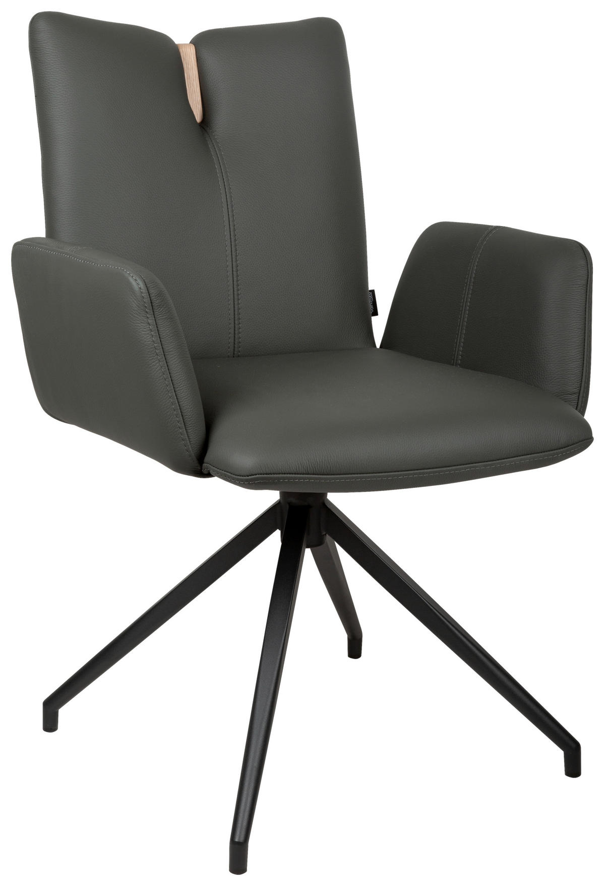 ARMLEHNSTUHL  Sitzfläche 360° drehbar, automatische Rückholfunktion  Echtleder  - Anthrazit/Schwarz, Design, Leder/Holz (62/87/63cm) - Valnatura