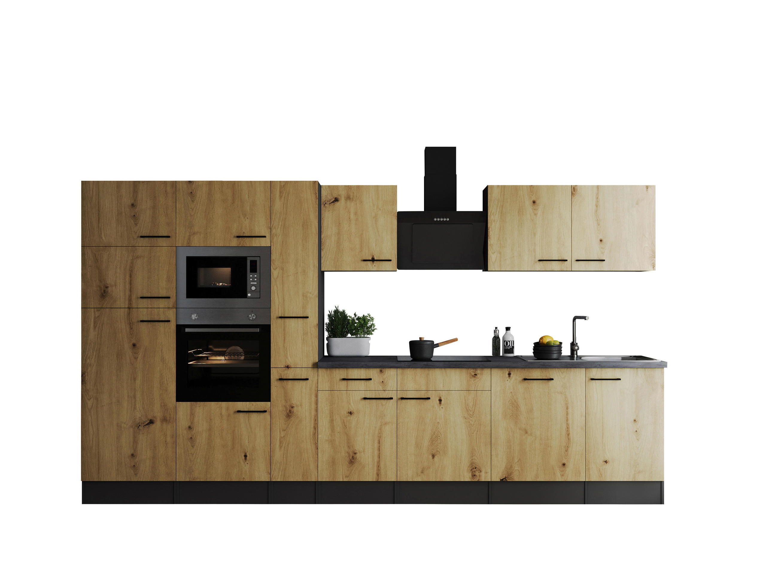 KÜCHENBLOCK 370 cm   in Eiche Artisan  - Schwarz/Eiche Artisan, Design, Holzwerkstoff/Metall (370cm) - Respekta