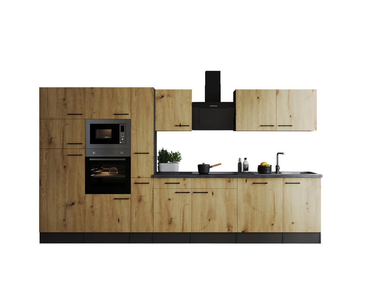 KÜCHENBLOCK 370 cm   in Eiche Artisan  - Schwarz/Eiche Artisan, Design, Holzwerkstoff/Metall (370cm) - Respekta