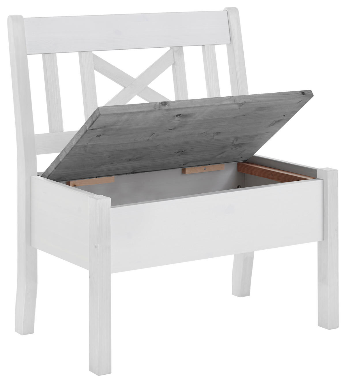 SITZBANK 84/93/58 cm Grau, Weiß Kiefer massiv  - Weiß/Grau, ROMANTIK / LANDHAUS, Holz (84/93/58cm) - Boxxx