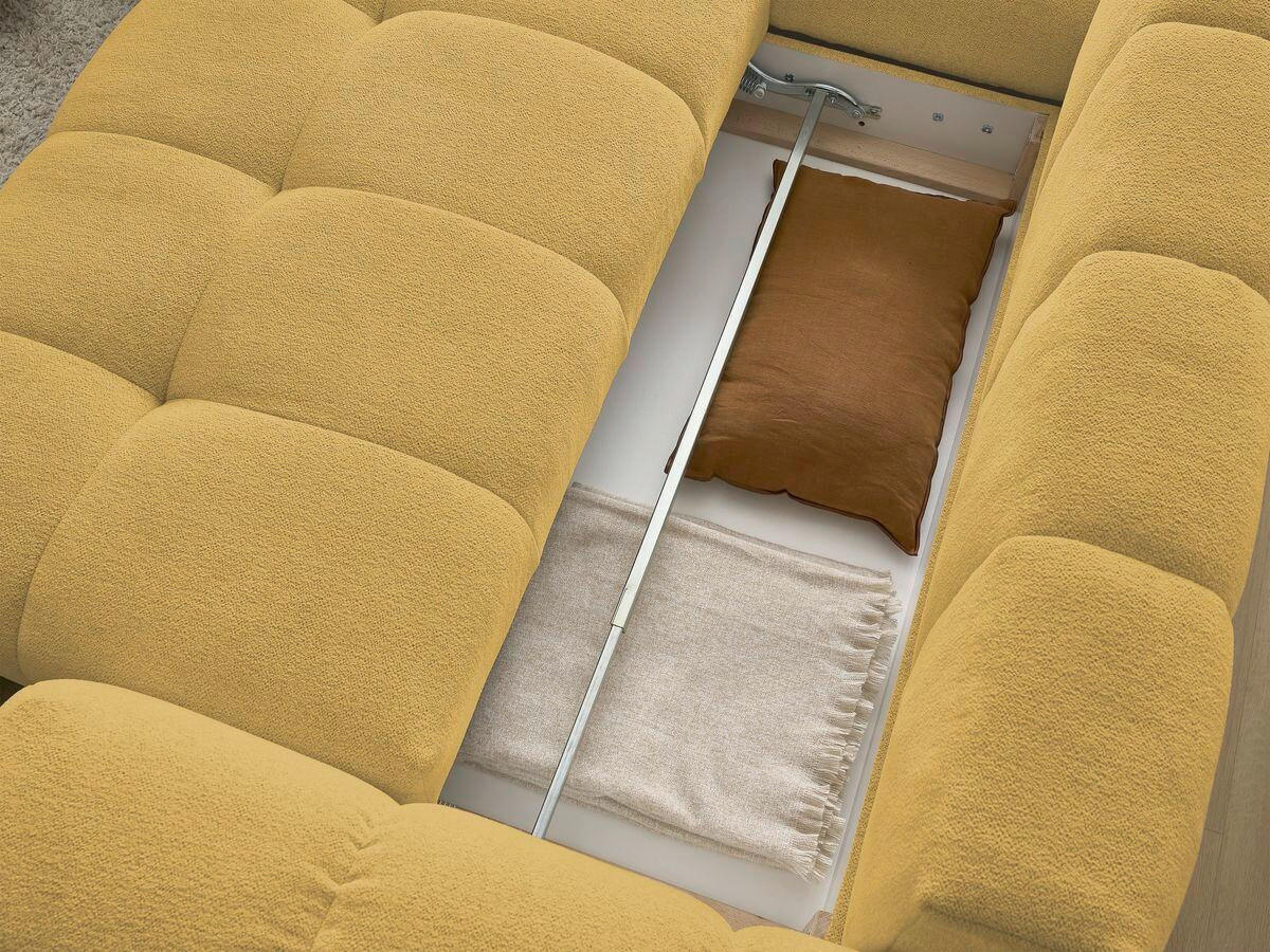 ECKSCHLAFSOFA EVEREST  mit Rücken echt, Armteil links, Armteil rechts Flachgewebe Gelb  - Gelb/Schwarz, MODERN, Kunststoff/Textil (320/212cm)