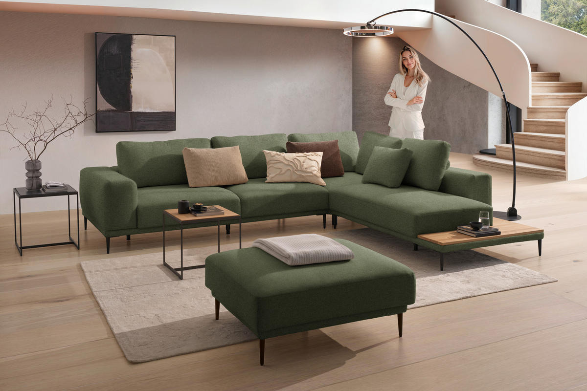 ECKSOFA  in Leinwand Grün  318/271 cm  - Schwarz/Grün, Design, Textil/Metall (318/271cm) - Belluti