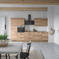 KÜCHENBLOCK 330 cm   in Eiche dunkel  - Eiche dunkel/Schwarz, MODERN, Holzwerkstoff/Metall (330cm) - Nobilia