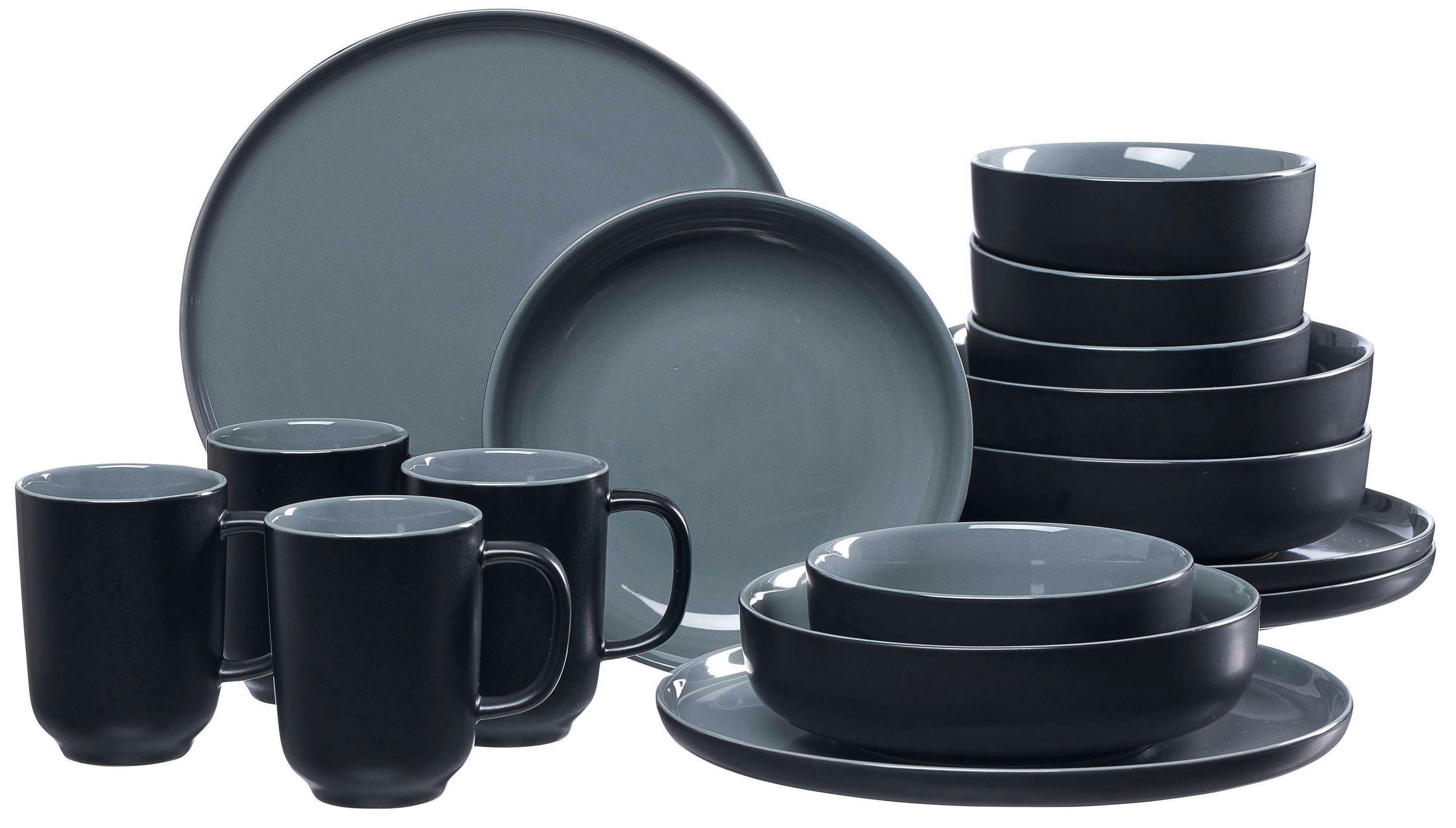 KOMBISERVICE 16-teilig JASPER  - Schwarz, Design, Keramik (41/39/34cm) - Ritzenhoff Breker