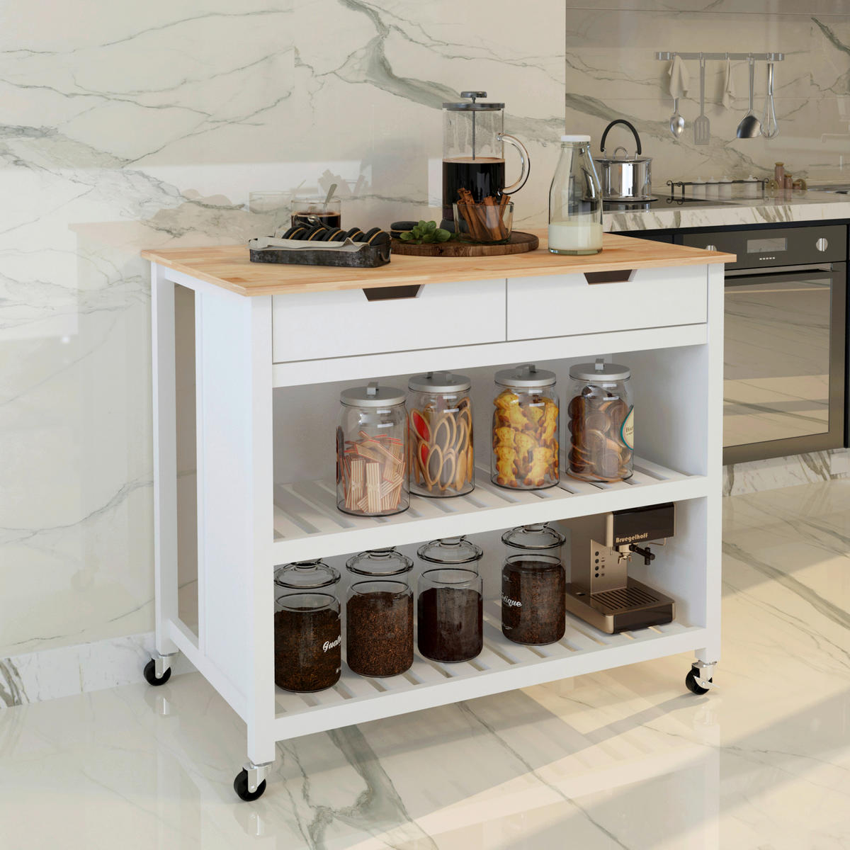 KÜCHENINSEL   in Naturfarben, Weiß  - Weiß/Naturfarben, Basics, Holz/Holzwerkstoff (98/94/58cm) - MID.YOU