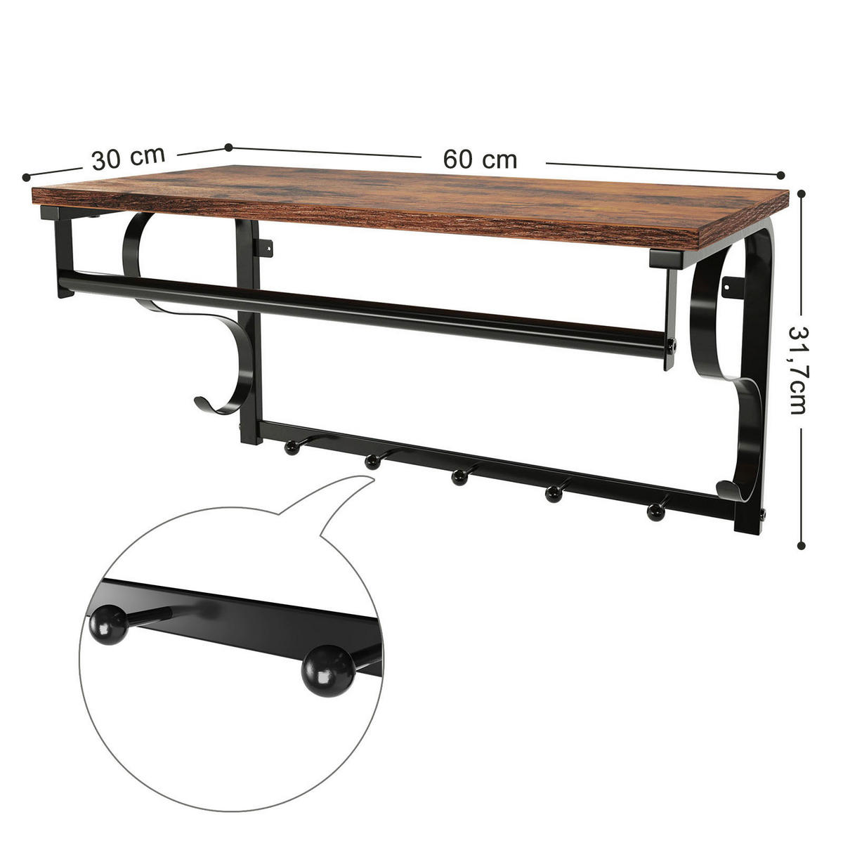 WANDGARDEROBE - Schwarz/Braun, Trend, Holzwerkstoff (60/31,7/30cm) - Boxxx