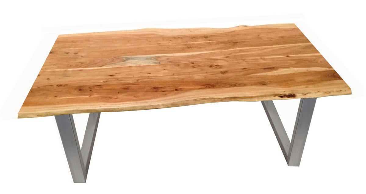 ESSTISCH 220/100/78 cm Echtholz  Holz, Metall rechteckig Naturfarben, Silberfarben  - Silberfarben/Naturfarben, MODERN, Holz/Metall (220/100/78cm) - MID.YOU