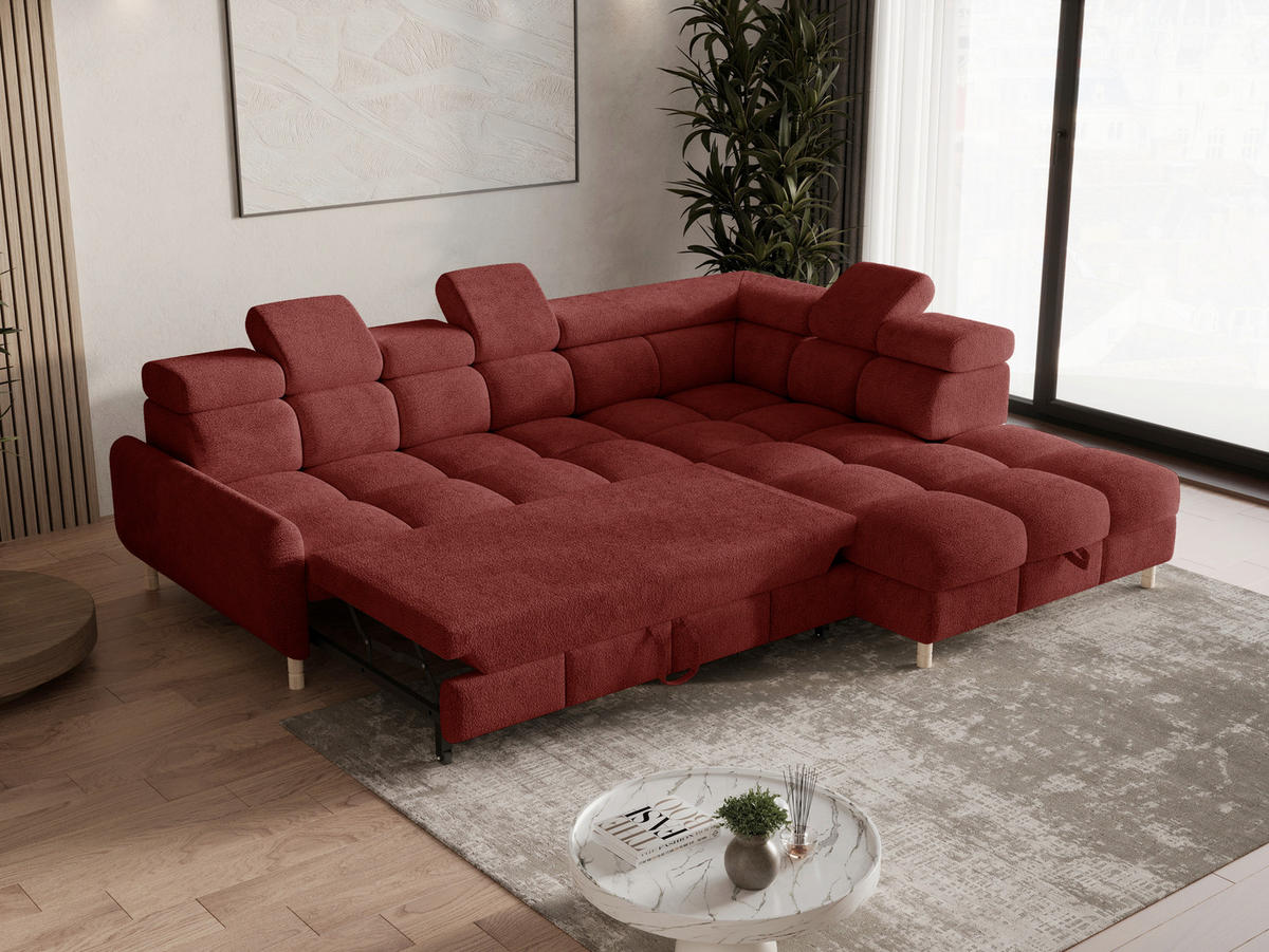 ECKSOFA BUN in Bouclé Rot  - Elfenbein/Rot, Design, Holz/Textil (276/209cm) - MID.YOU