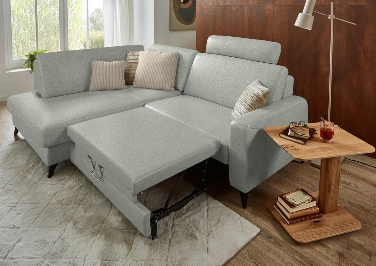 ECKSOFA 182/239 cm  in Chenille Hellgrau Rücken echt  182/239 cm  - Hellgrau/Schwarz, Design, Textil/Metall (182/239cm) - Beldomo Comfort