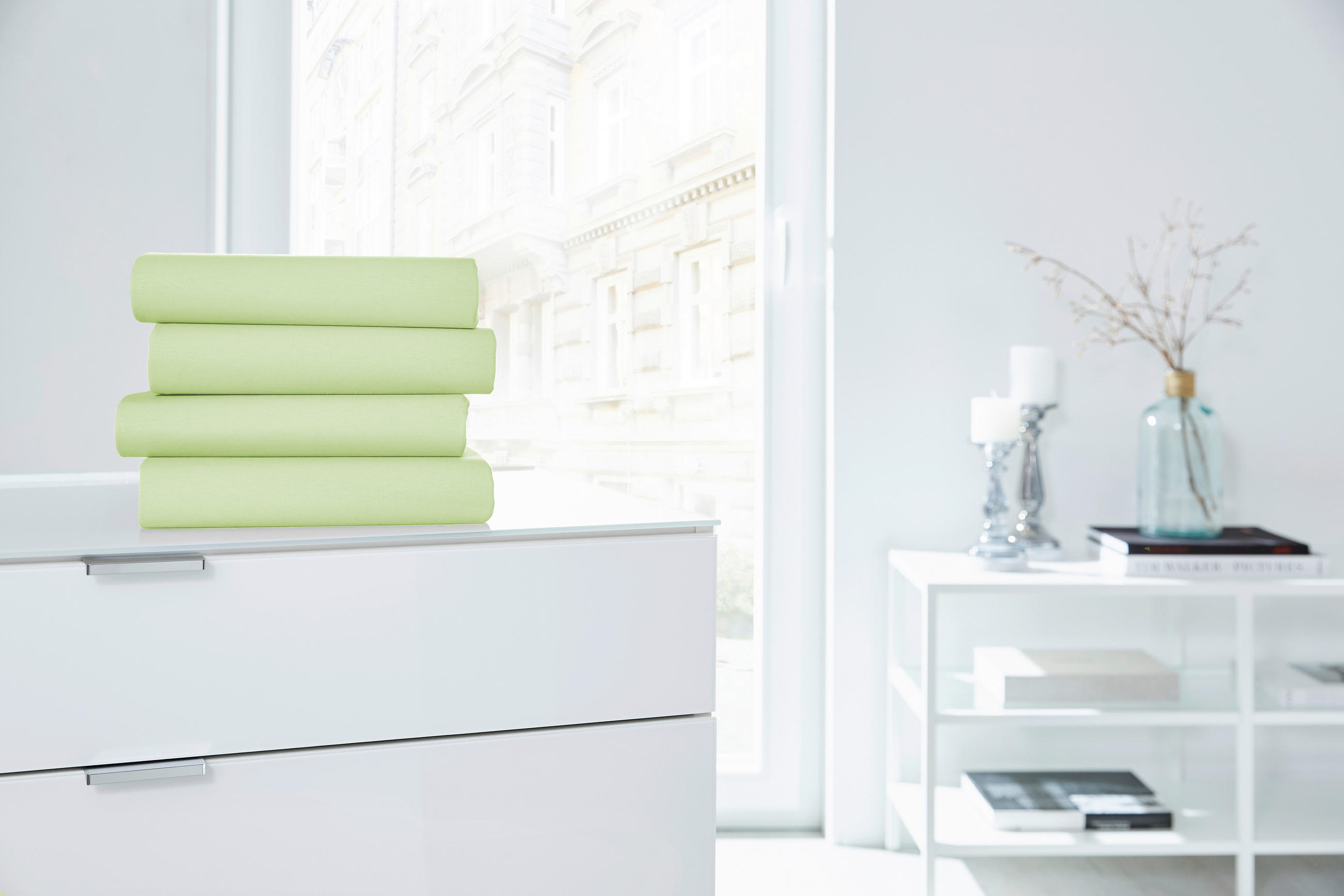 SPANNLEINTUCH 150/200 cm Jersey  - Limette, Basics, Textil (150/200cm)