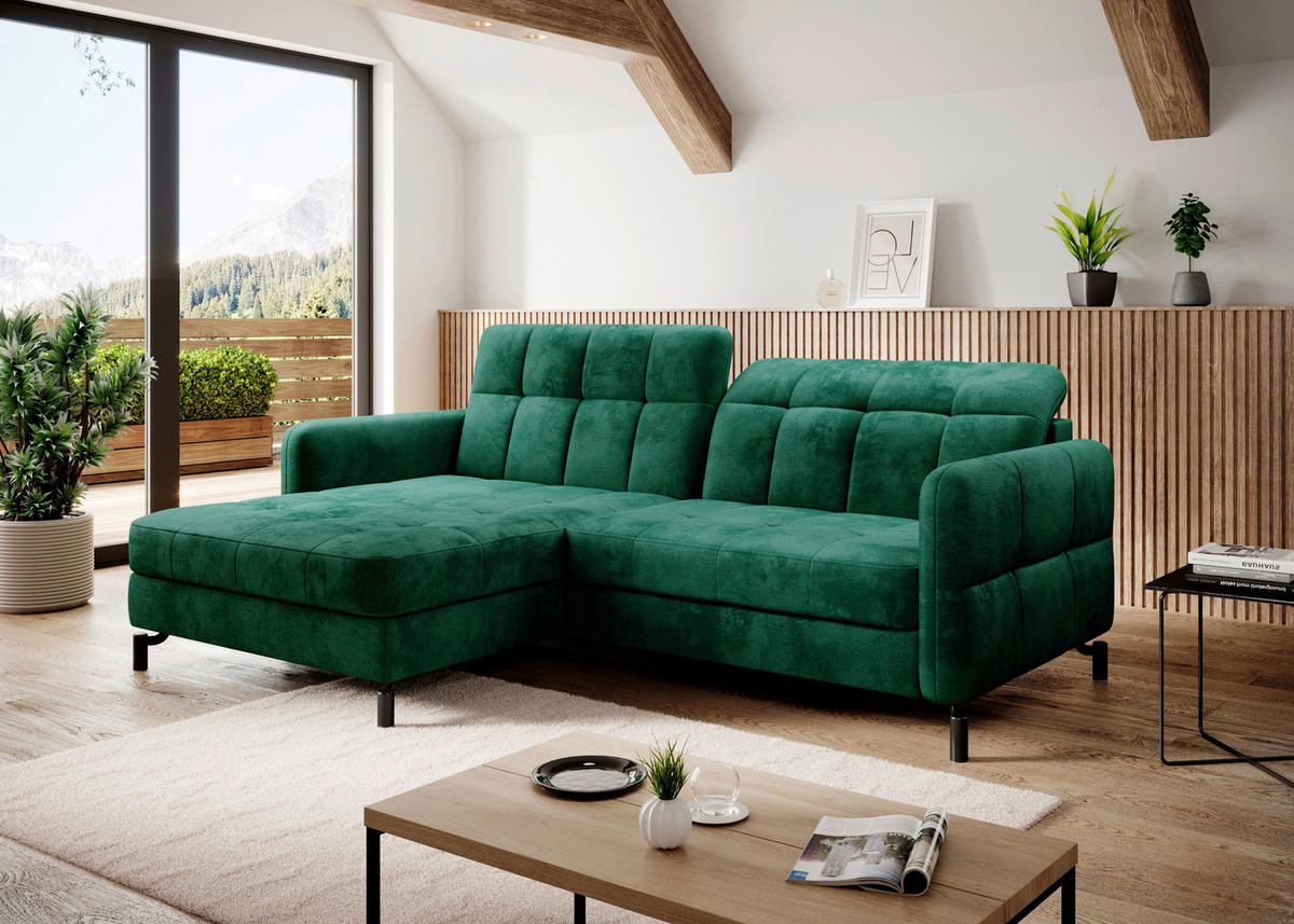 ECKSOFA Grün Samt  - Grün, Design, Textil/Metall (160/225cm) - MID.YOU
