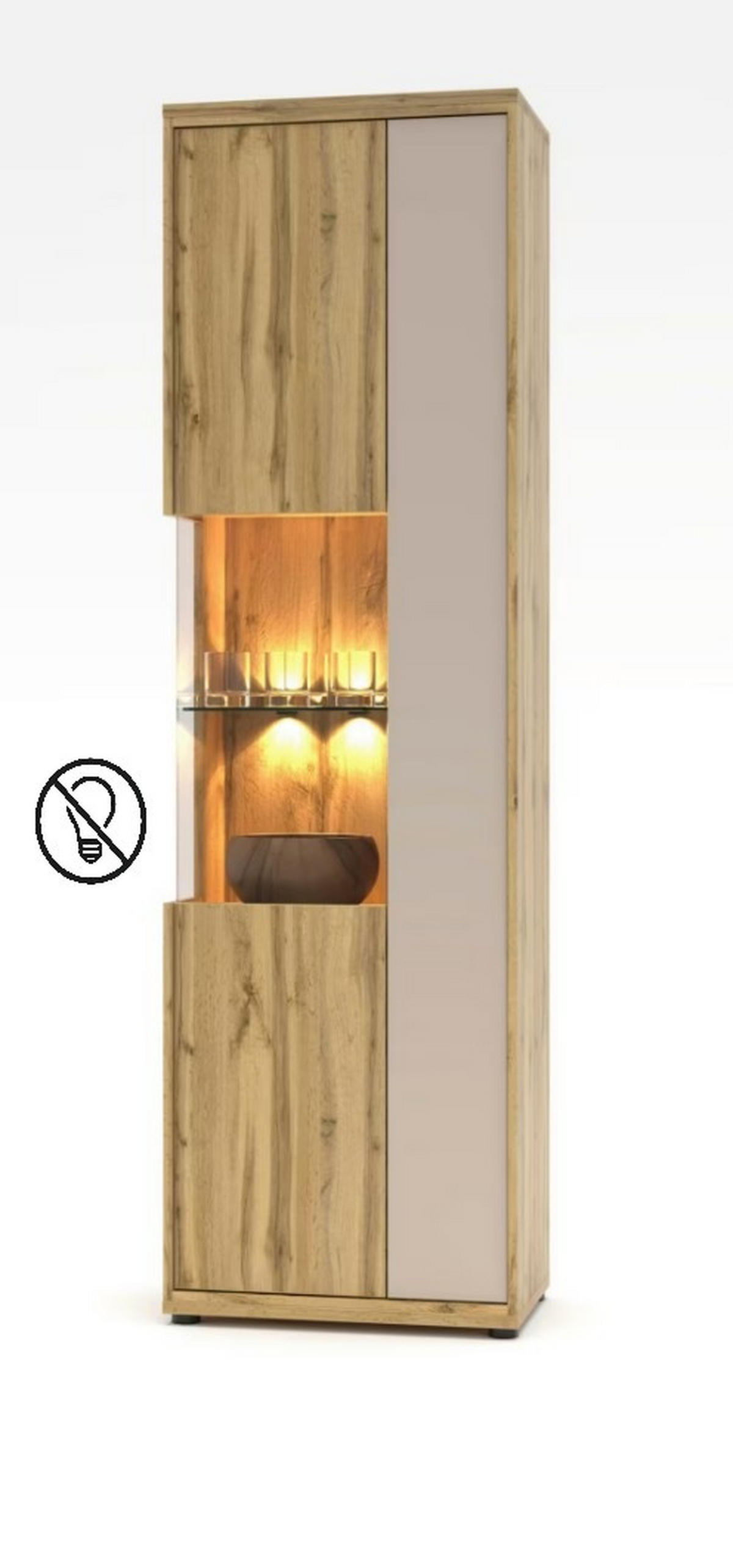 VITRINE Eichefarben, Kaschmir  - Kaschmir/Eichefarben, Design, Glas/Holzwerkstoff (60/205/40cm) - Livetastic