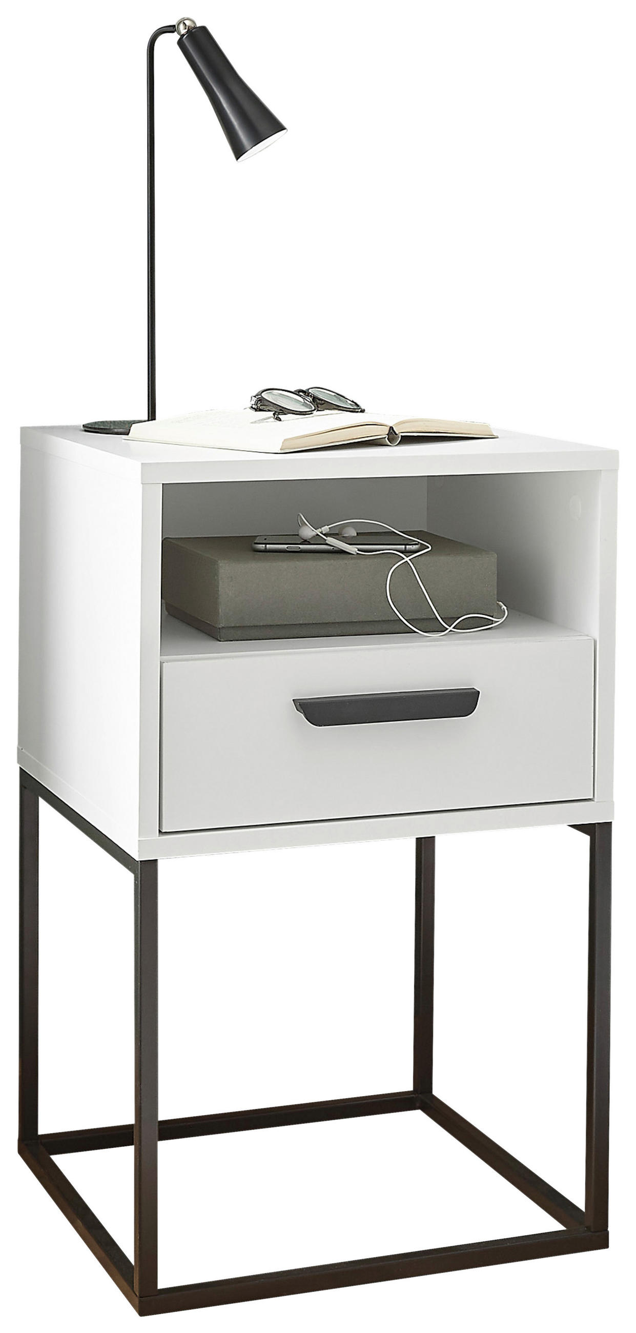 NACHTKÄSTCHEN 40/65/39 cm  in Weiß  - Schwarz/Weiß, Design, Holzwerkstoff/Kunststoff (40/65/39cm) - Carryhome
