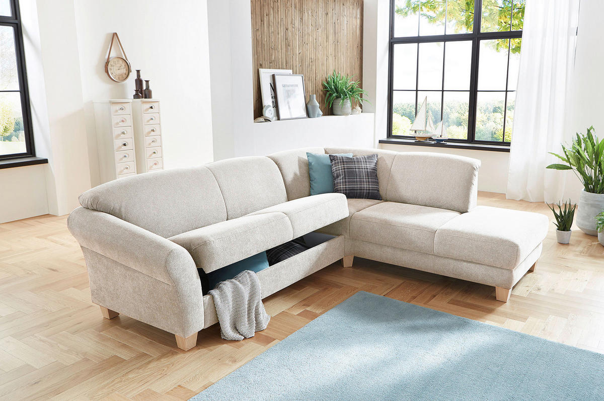 ECKSOFA in Flachgewebe Creme  - Creme/Naturfarben, Konventionell, Holz/Textil (257/212cm) - Sit & More