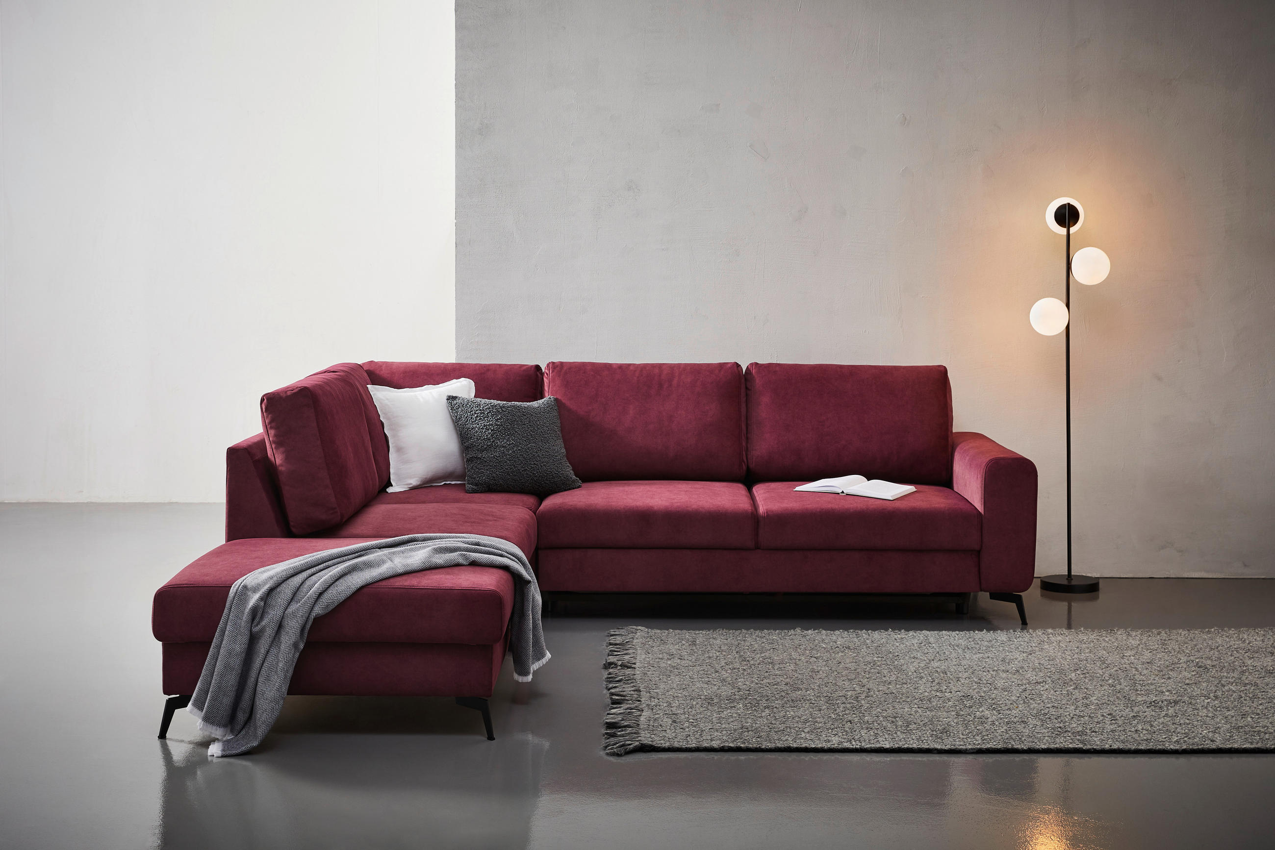 ECKSOFA Bordeaux Chenille  - Bordeaux/Schwarz, KONVENTIONELL, Textil/Metall (257/275cm) - Carryhome