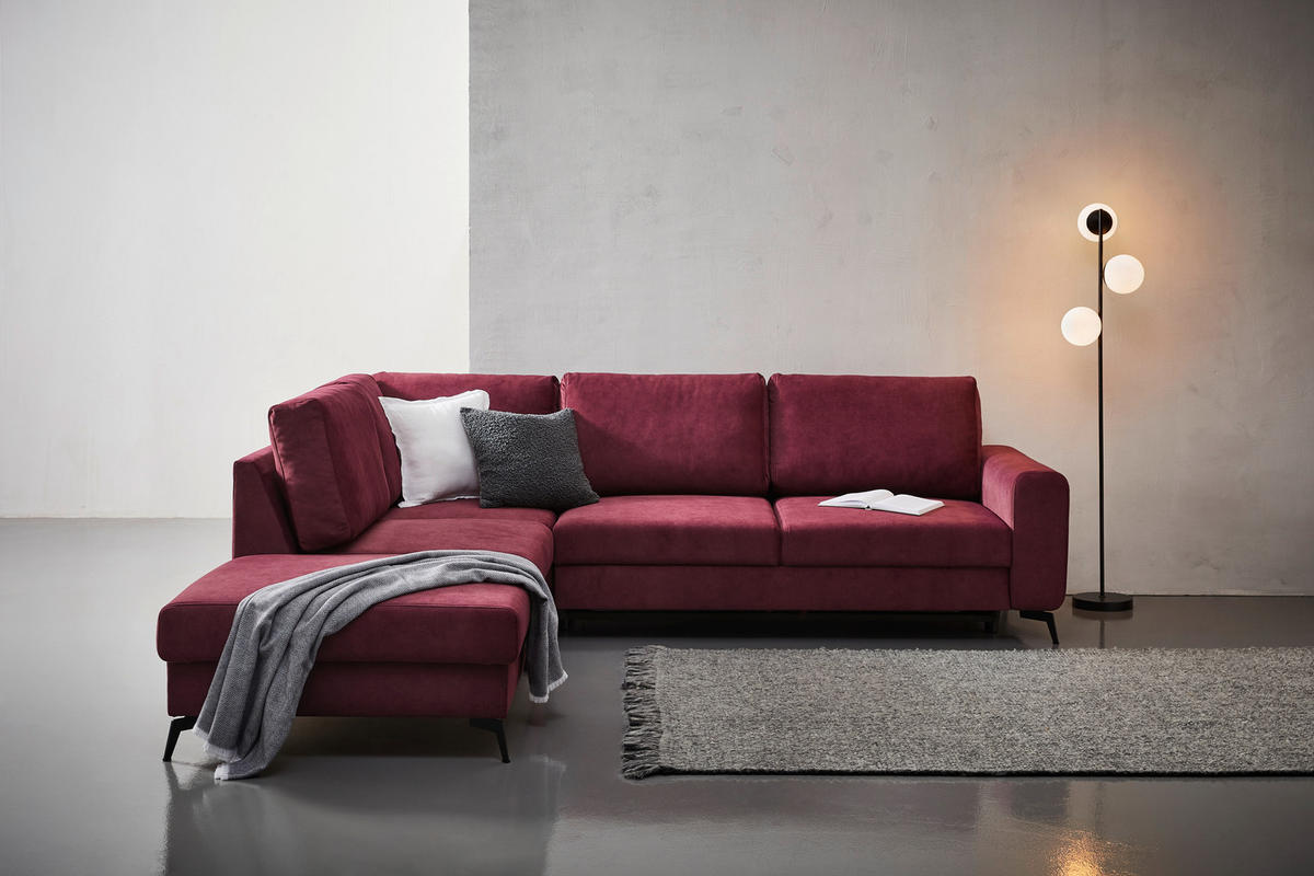 ECKSOFA in Chenille Bordeaux  - Bordeaux/Schwarz, Konventionell, Textil/Metall (257/275cm) - MID.YOU