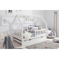 HAUSBETT Absturzsicherung, Matratze, Rollrost, Bettschublade 80/160 cm  - Naturfarben/Weiß, MODERN, Holz/Textil (80/160cm) - MID.YOU
